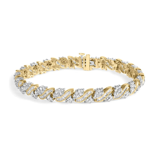 Yellow Gold Diamond Woven-Composite-Cluster and S-Link Bracelet