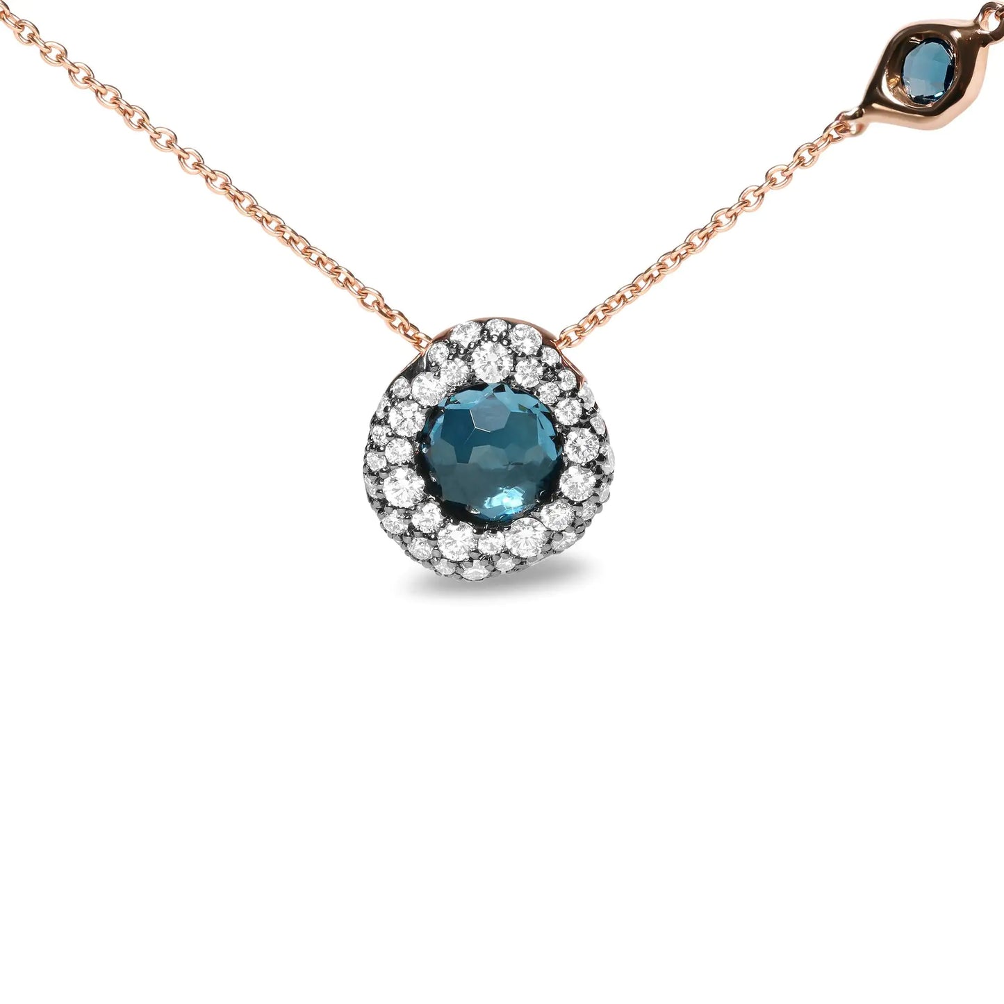 Rose Gold Diamond and London Blue Topaz Cluster Station Necklace