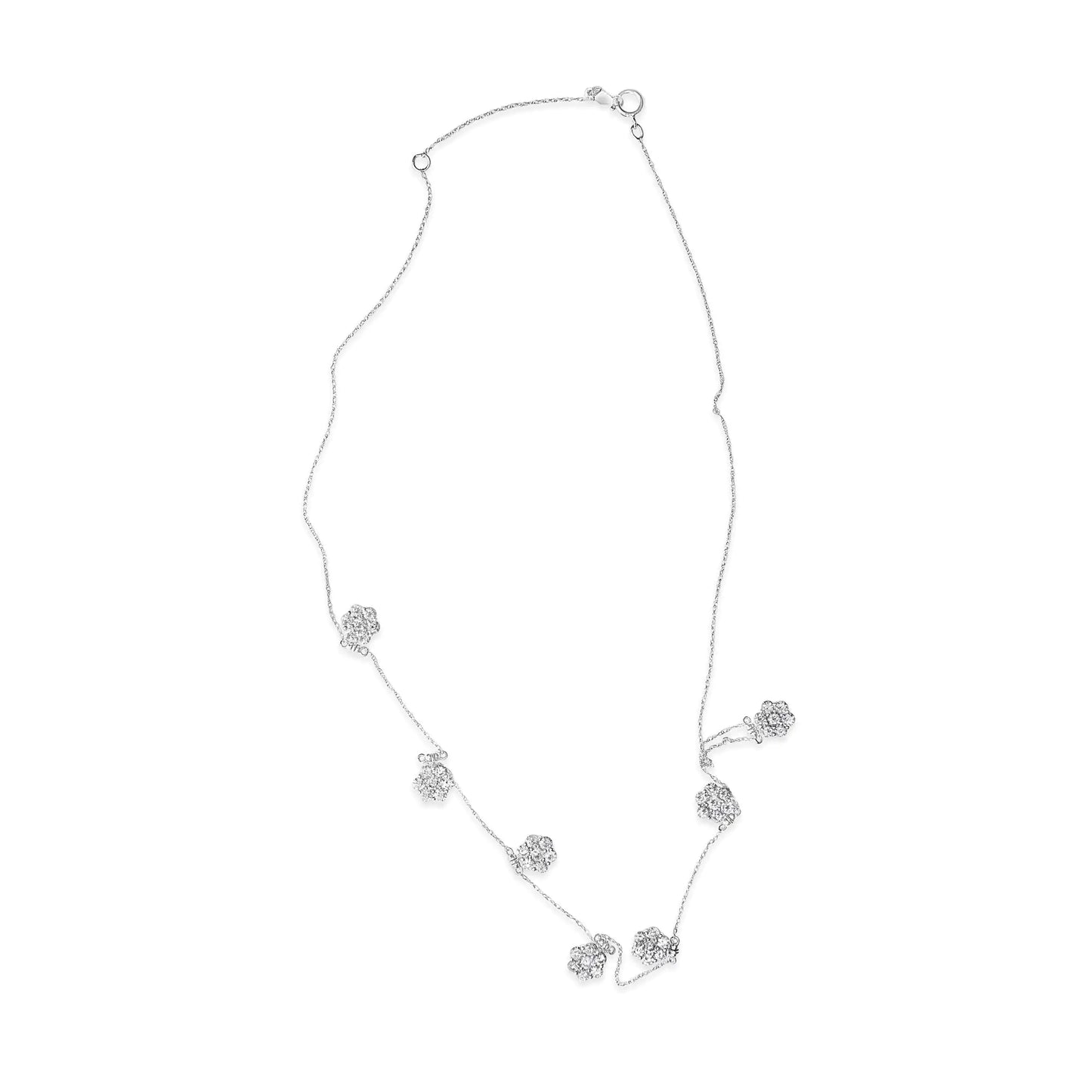 White Gold Round-Cut Diamond Seven-Stone Cluster Station Necklace