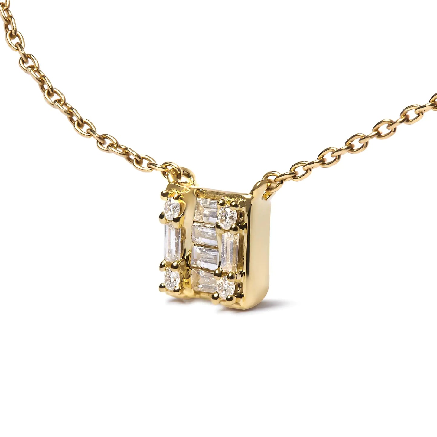 Yellow Gold Round-Cut and Baguette-Cut Diamond Mosaic-Composite-Square Pendant Necklace