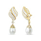 Yellow Gold Baguette-and-Round Diamond South-Sea Pearl Drop Dangle Earrings