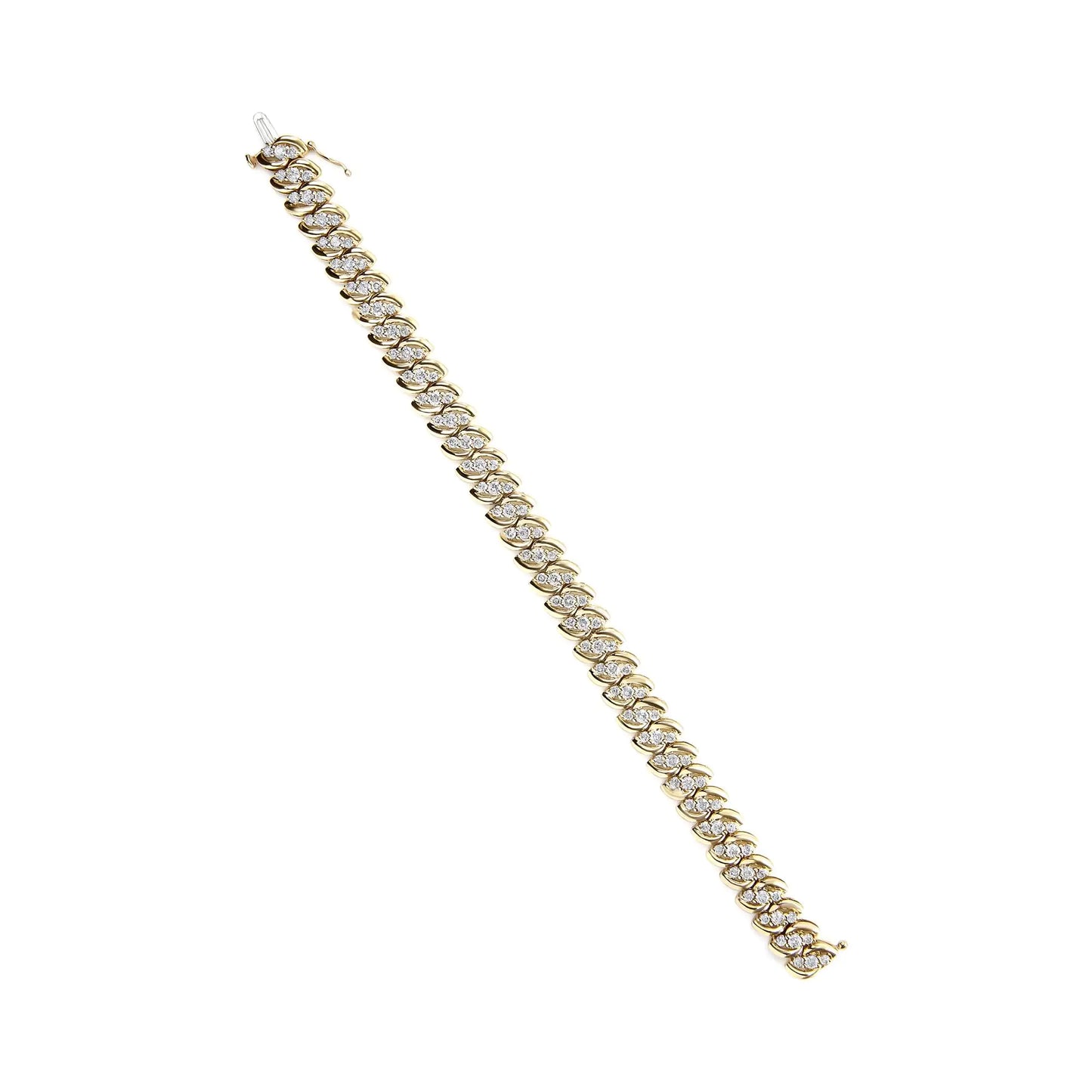 Yellow Gold Diamond Double-Row S-Link Cuban Bracelet