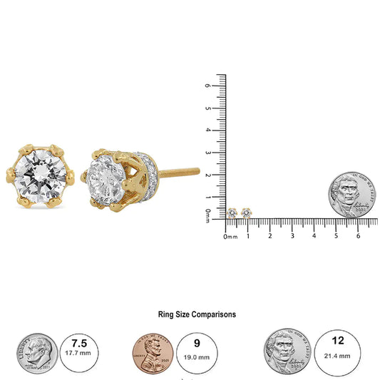 Yellow Gold Round-Cut Diamond Crown Stud Earrings