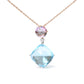 White-and-Rose Gold Round Diamond Accent and Round Rose-de-France Pink Amethyst and Cushion-Cut Sky-Blue Topaz Dangle-Drop Pendant Necklace