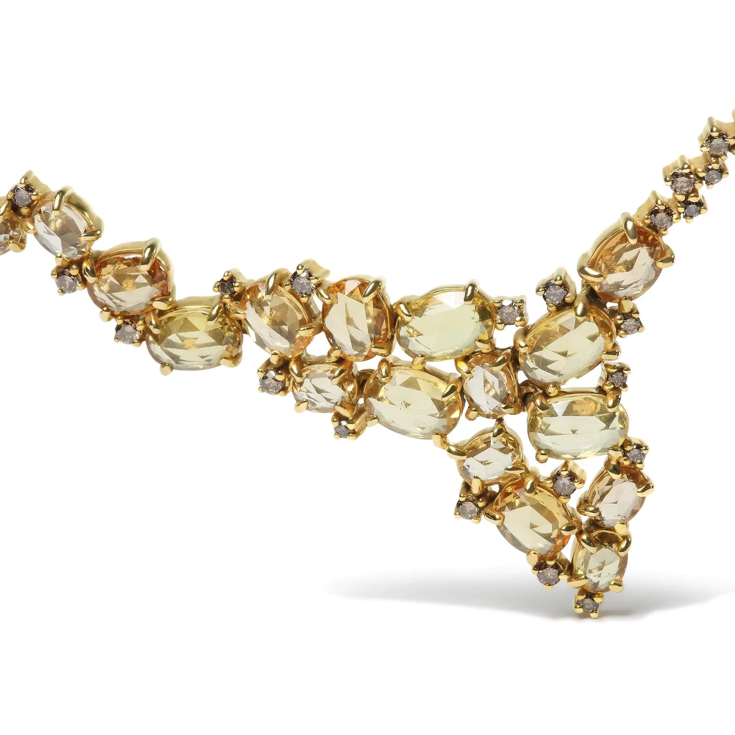 Yellow Gold Diamond and Sapphire-Cluster-Cascade Station Necklace