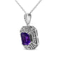 Silver Purple Amethyst and Diamond Accent Art-Deco-Style Pendant Necklace