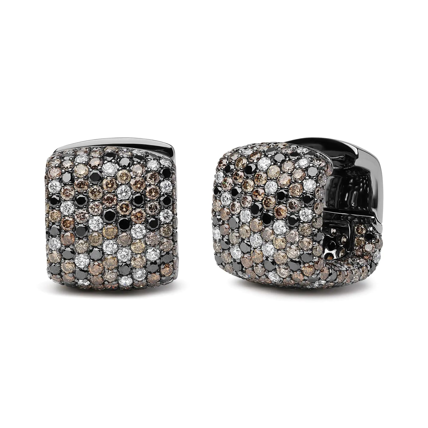 Black Rhodium-Plated White Gold Multi-Color Diamond Square-Domed Huggie Hoop Earrings