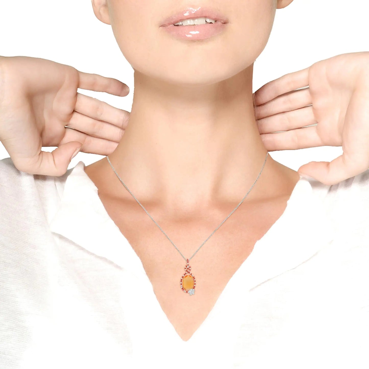 Rose Gold Diamond and Citrine and Sapphire Teardrop Pendant Necklace