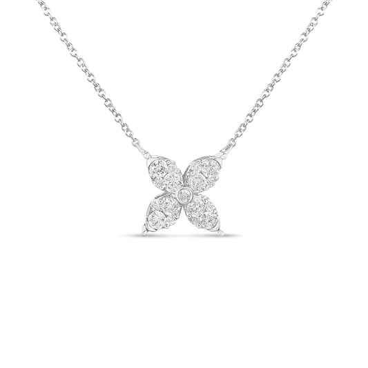 White Gold Round Brilliant-Cut Diamond Marquise-Shaped Four-Leaf Clover Pendant Necklace