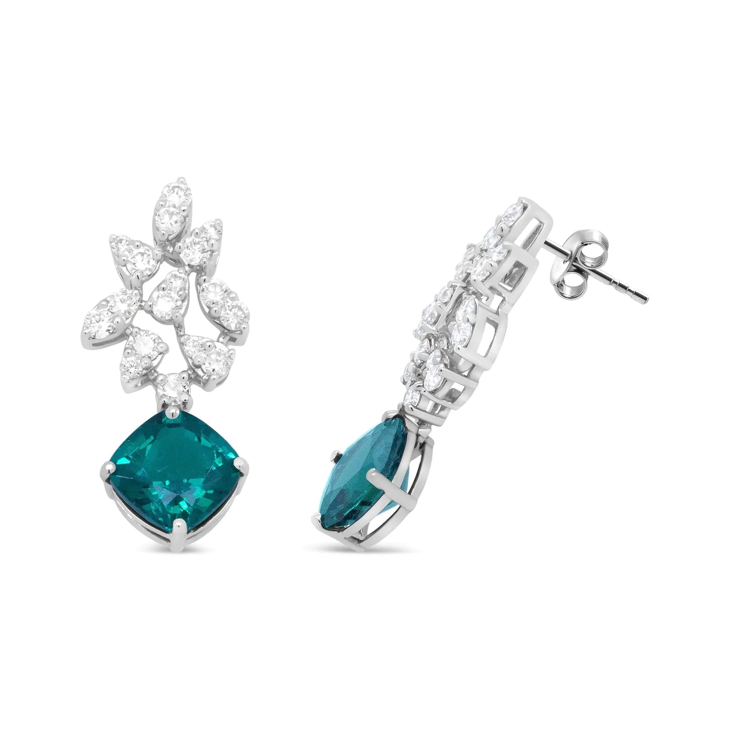 White Gold Diamond and Green Emerald Drop Earrings