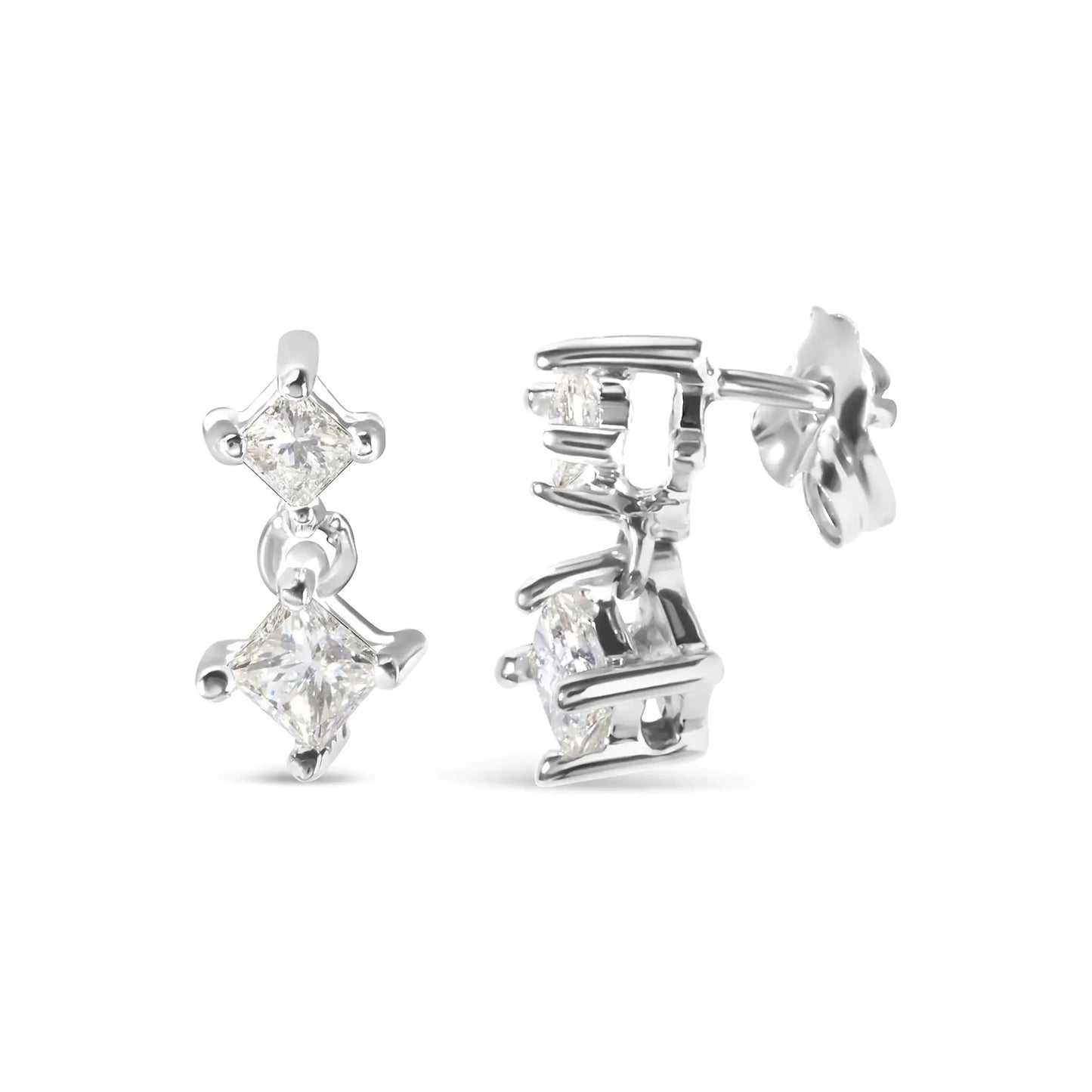 White Gold Princess-Cut Diamond Drop-and-Dangle Earrings