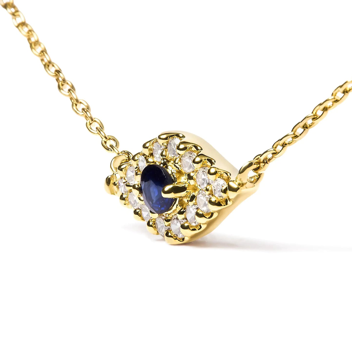 Yellow Gold Blue Sapphire and Diamond-Accented Evil-Eye Pendant Necklace