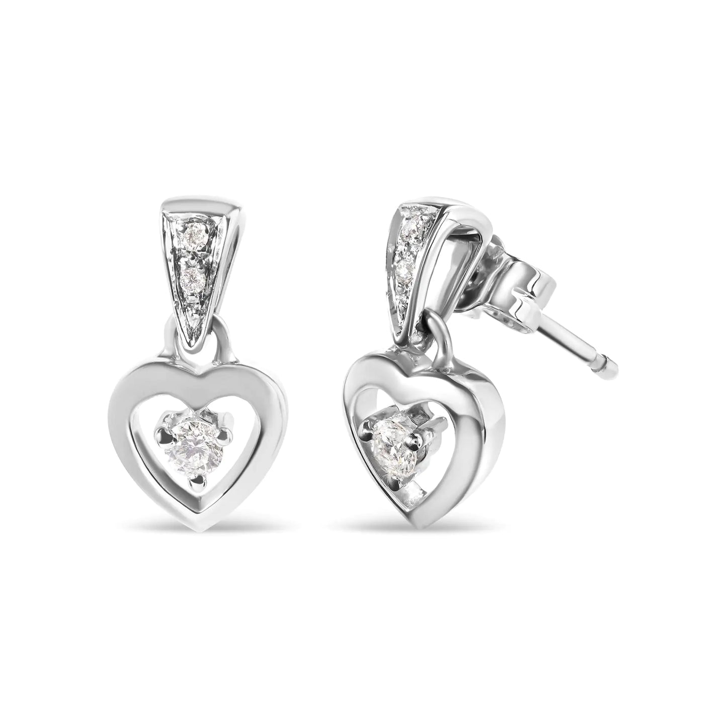 White Gold Diamond Dangle Heart Stud Earrings