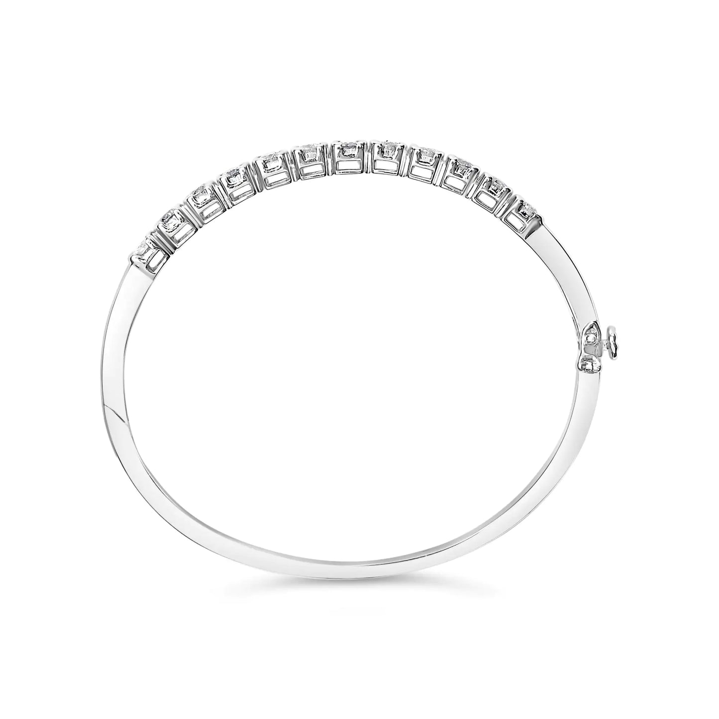 White Gold Semi-Bezel-Set Diamond Floral-Cluster Bangle Bracelet