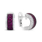 White Gold with Black Rhodium Plating Diamond and Red Ruby Huggie Hoop Earrings