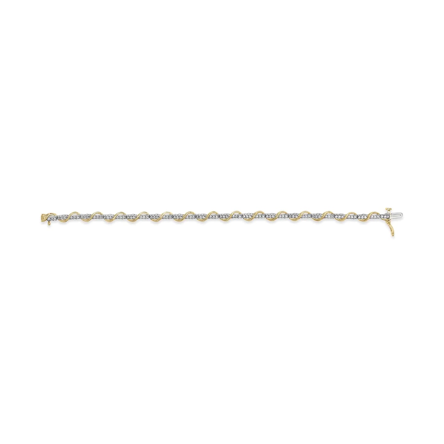 Yellow-and-White Two-Tone Gold Diamond Spiral-Over Link Bracelet