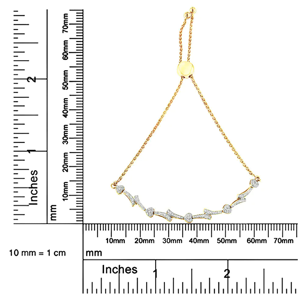 Rose-Gold-Vermeil or Yellow-Gold-Vermeil or White-Gold-Vermeil Silver Pavé-Set Diamond Accent Heart-and-Wave Link Bolo Bracelet