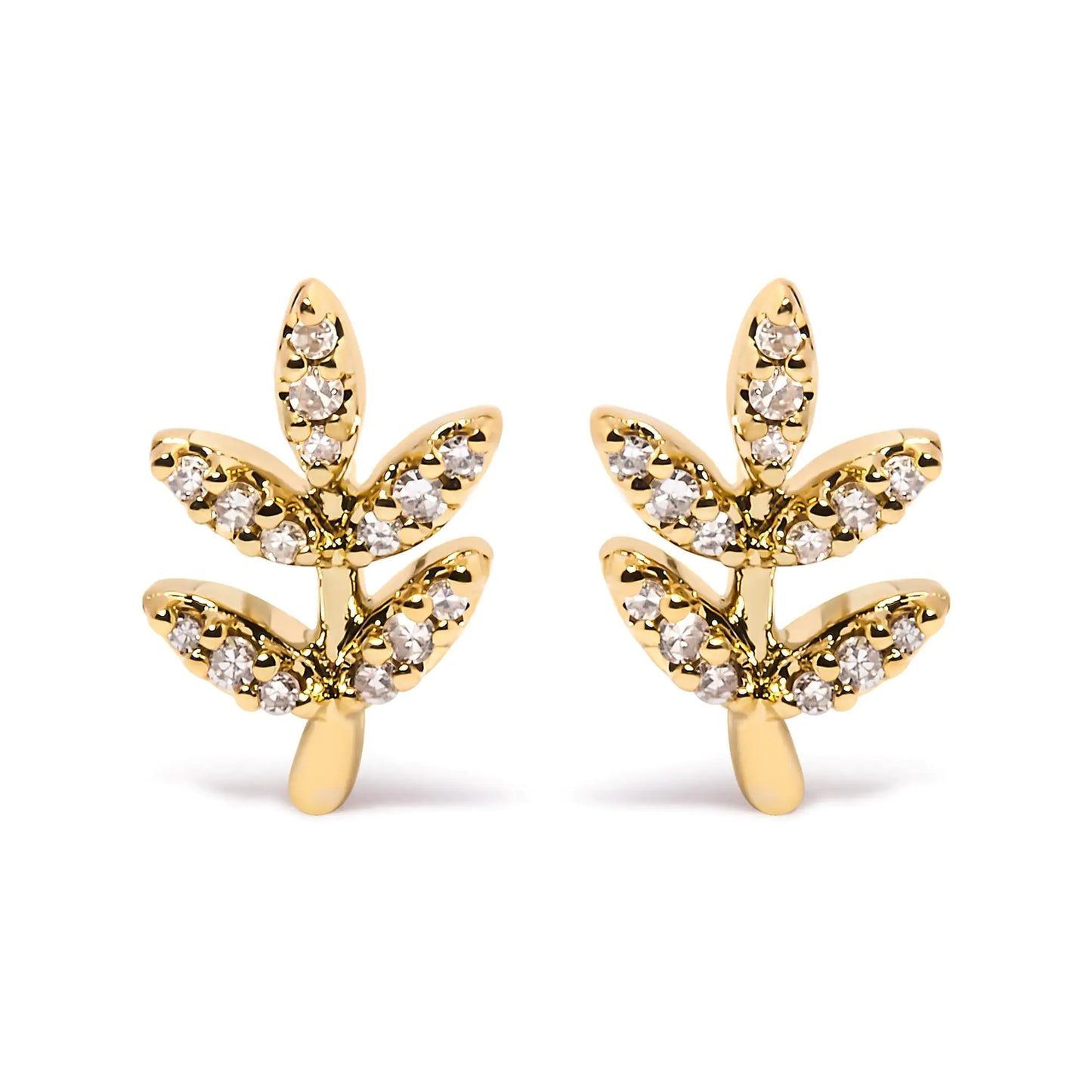 Yellow Gold Diamond-Accented Leaf-and-Branch Stud Earrings