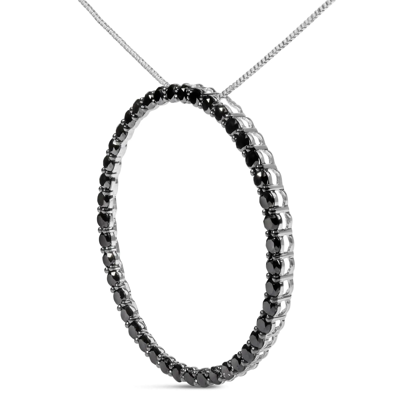 Silver Black Diamond Open-Hoop Circle-Pendant Necklace